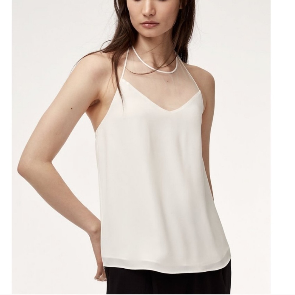 Aritzia Babaton Mirco Mesh Tie Back Halter Blouse